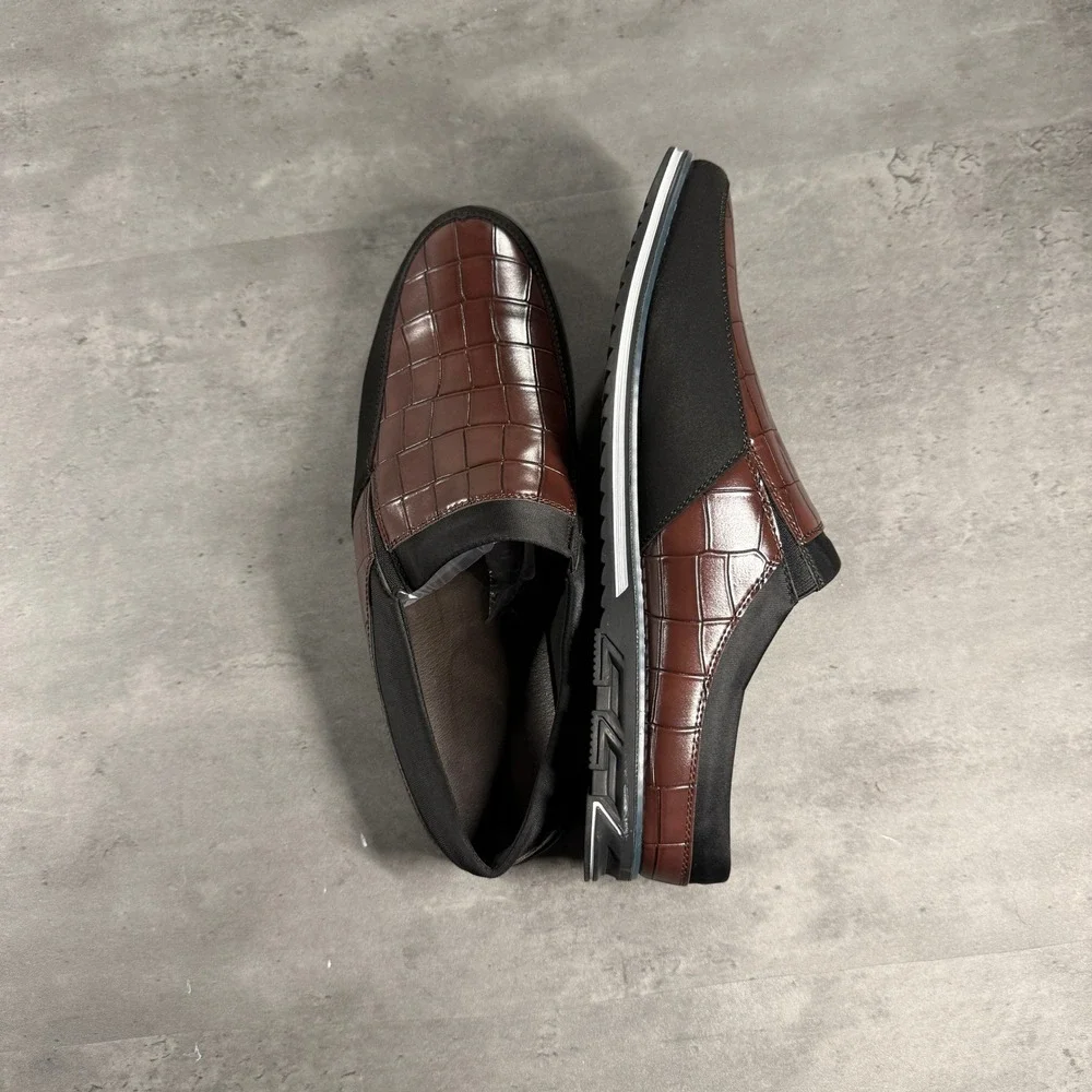 Brown Croc Black Slip-on Shoes Mens 12.5 Faux Crocodile Embossed Gator Skin